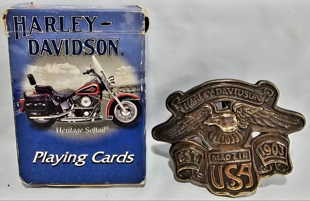 Vintage Harley Davidson Metal Gold Tone Eagle Made In USA Est 1903 Belt Buckle